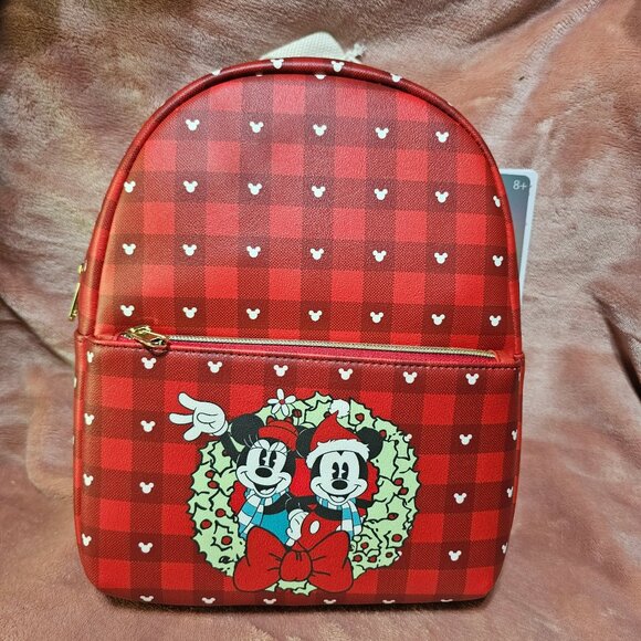 Funko Disney Mickey & Minnie Mouse Christmas Wreath D100 Mini Backpack NWT